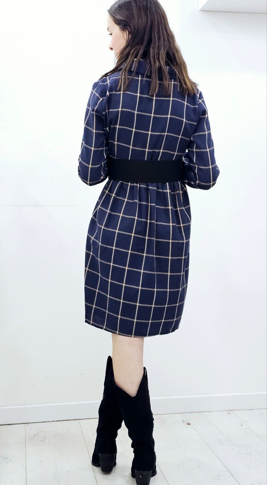 Robe chemise à carreaux bleu