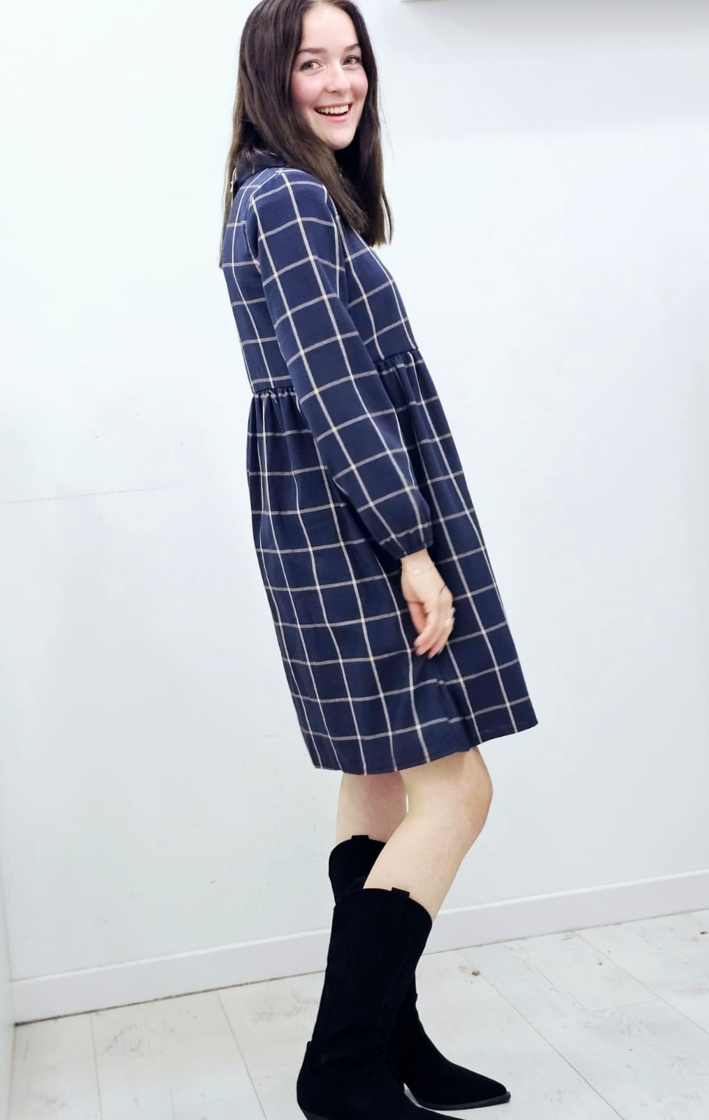 Robe chemise à carreaux bleu