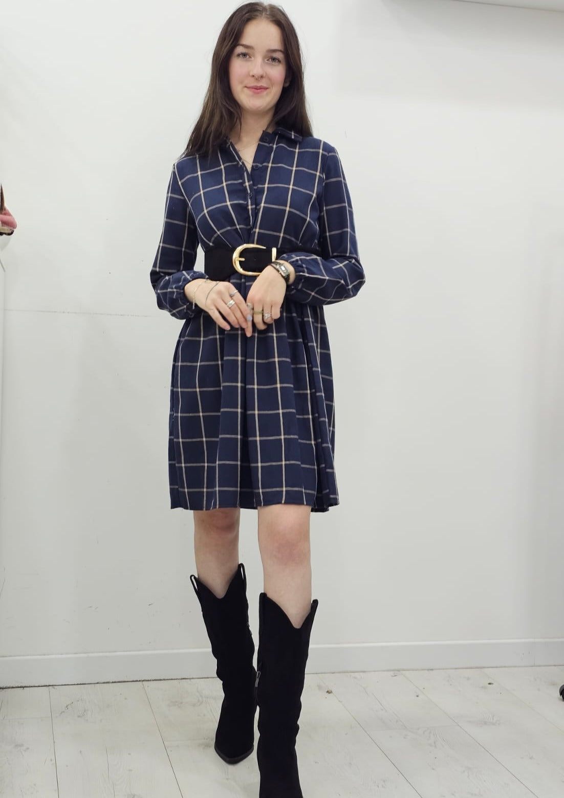 Robe chemise à carreaux bleu