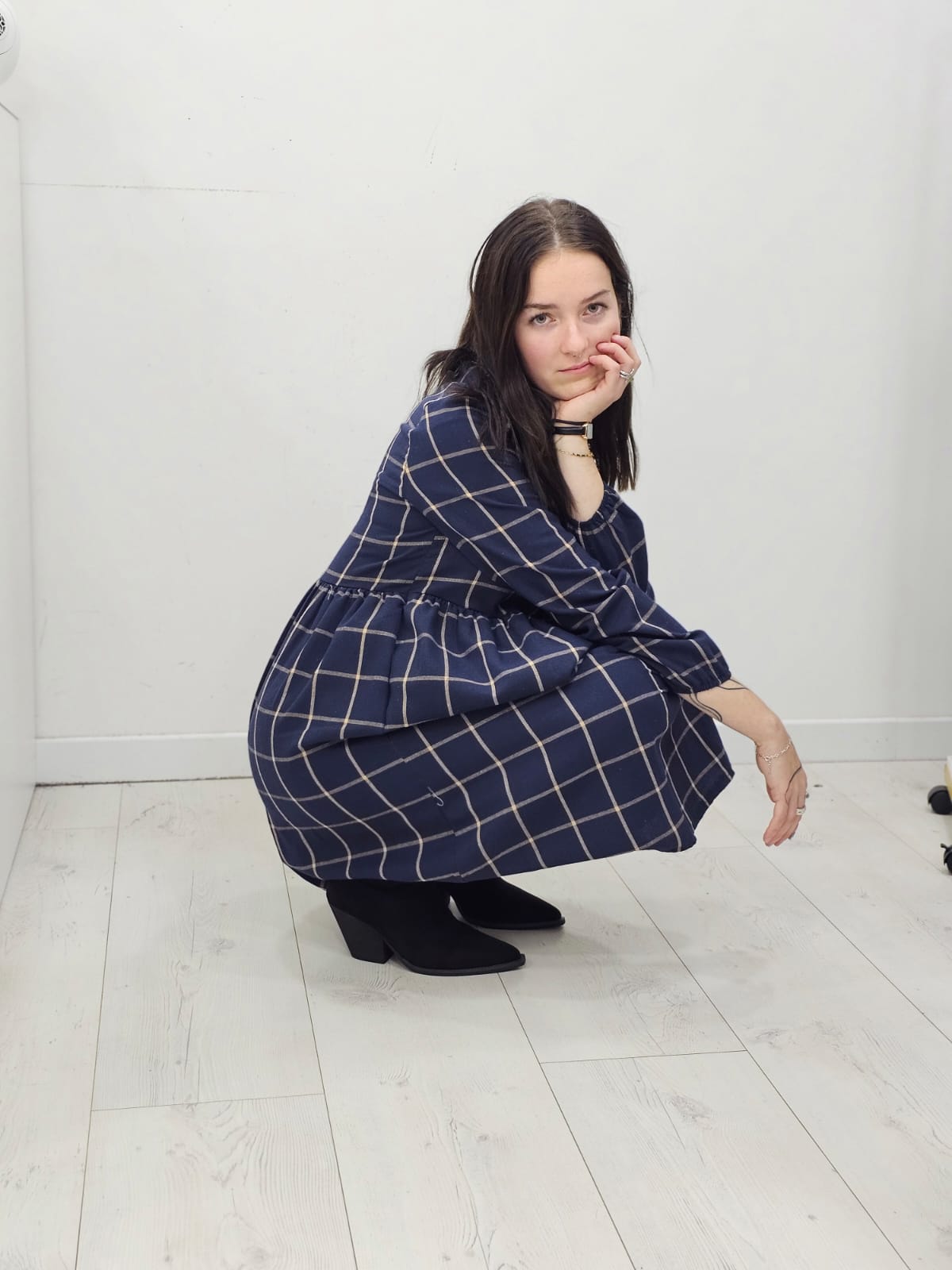 Robe chemise à carreaux bleu