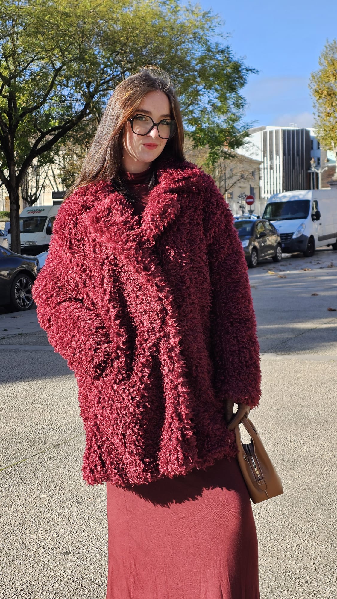 Manteau Bordeaux fausse fourrure
