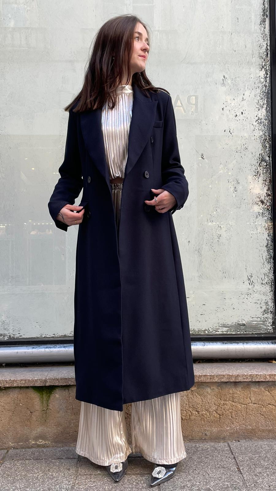 Manteau long bleu Cléa