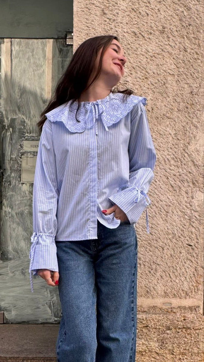 Chemise col Claudine rayures