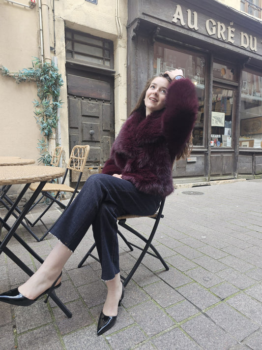 Manteau Fourrure Bordeaux