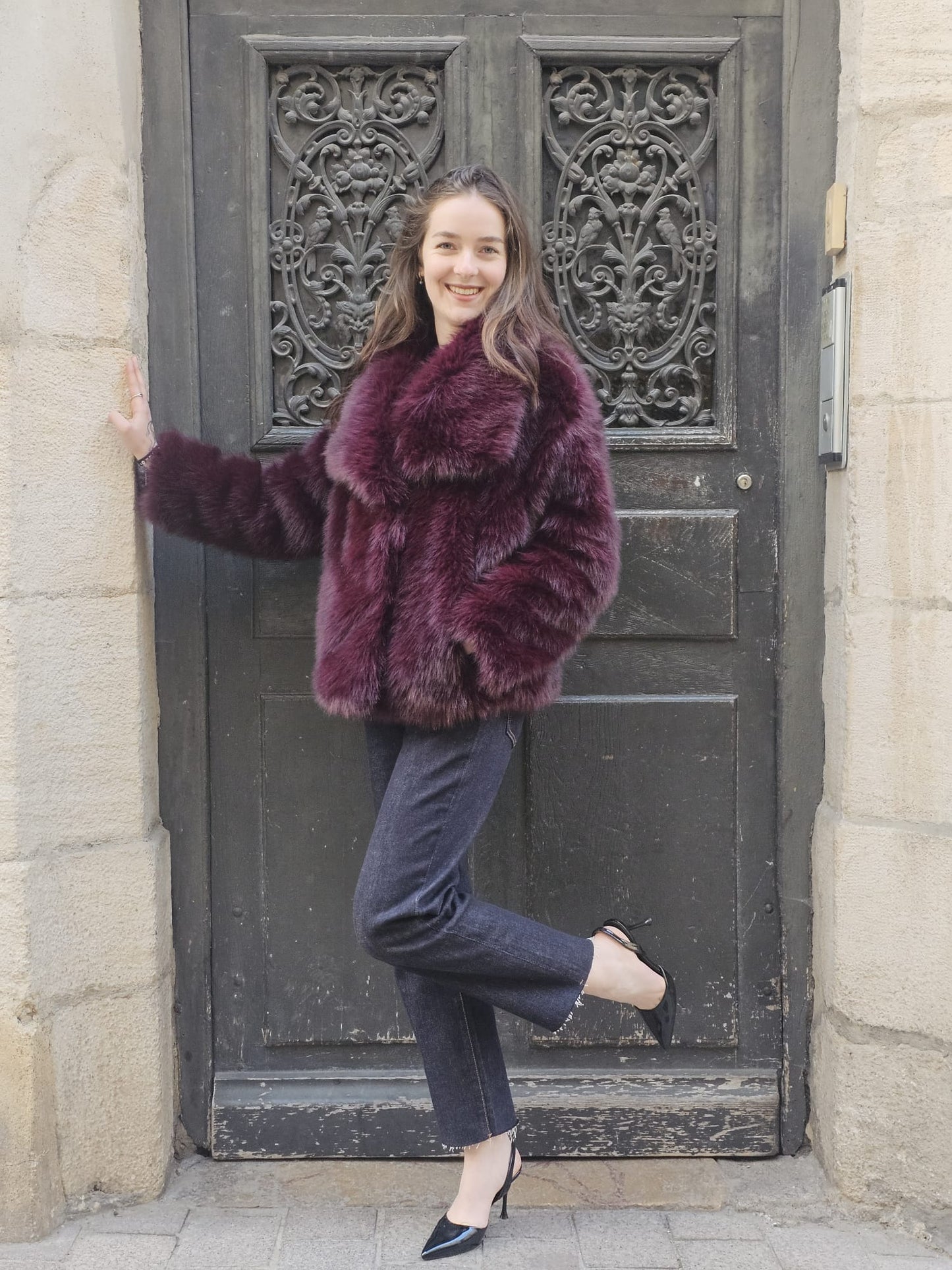 Manteau Fourrure Bordeaux