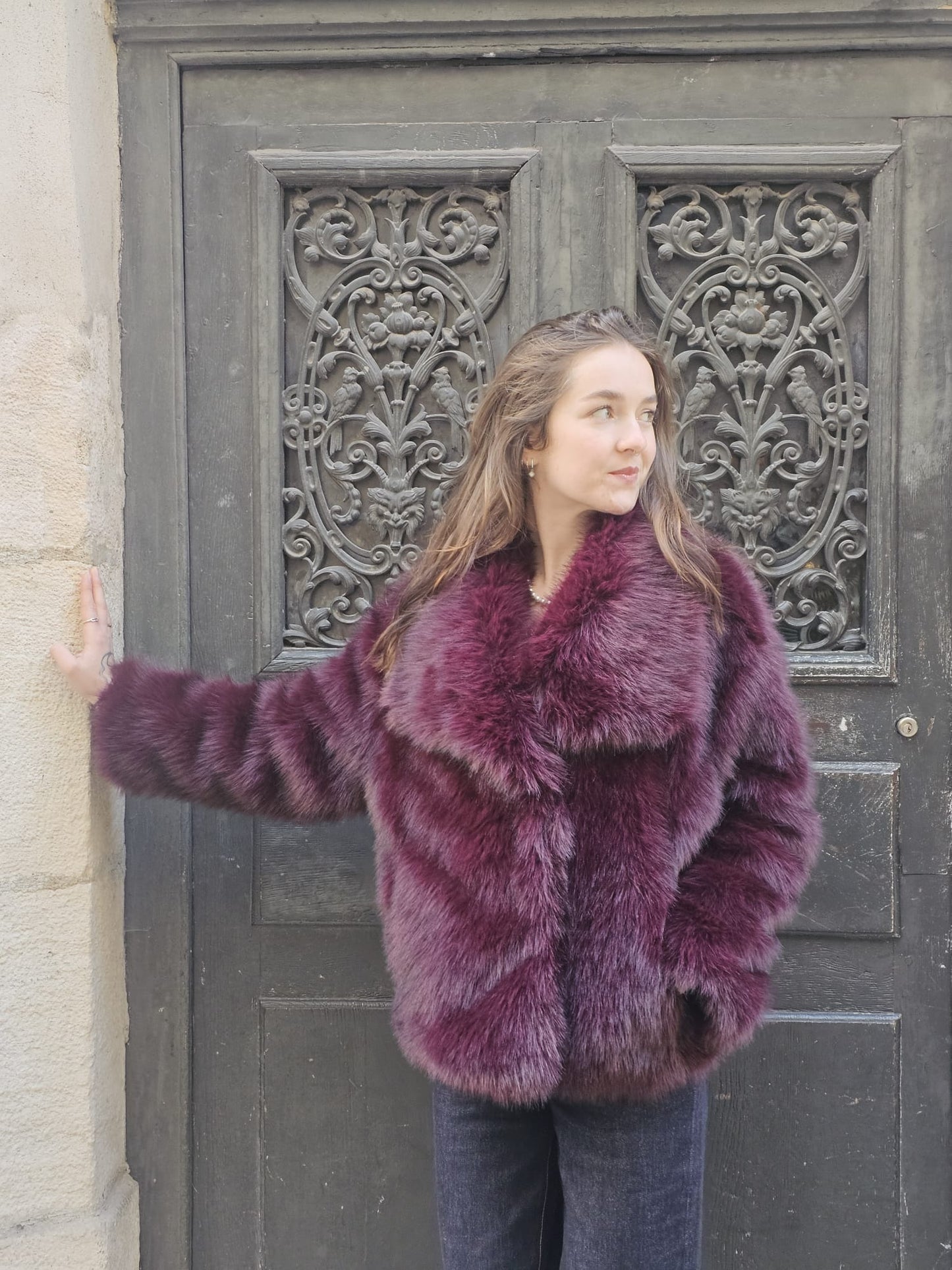 Manteau Fourrure Bordeaux