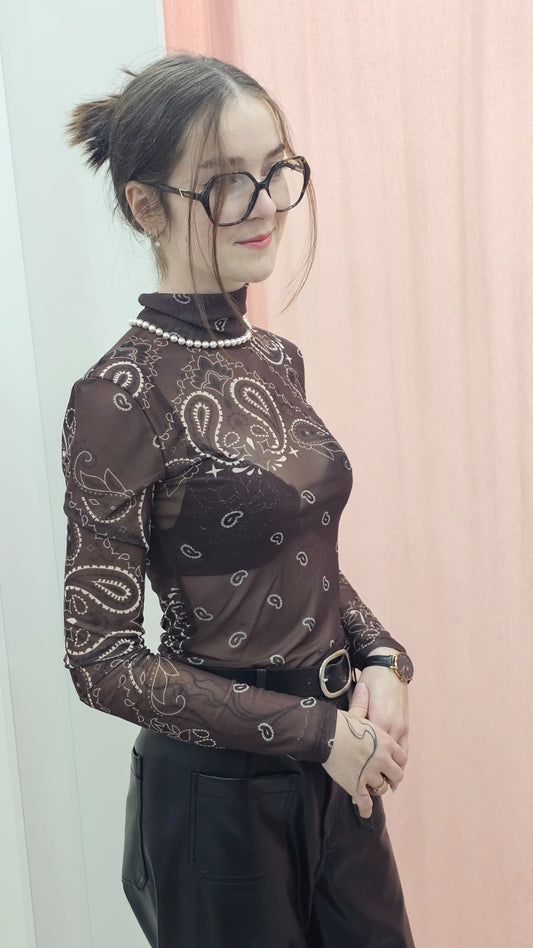 Top résille marron Elina