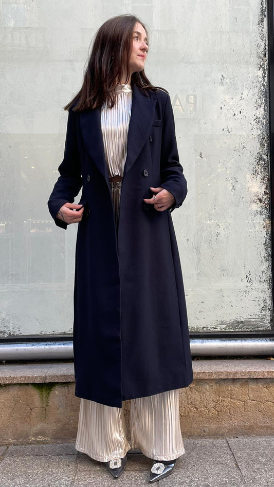 Manteau long bleu Cléa