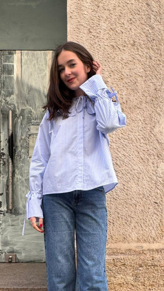 Chemise col Claudine rayures