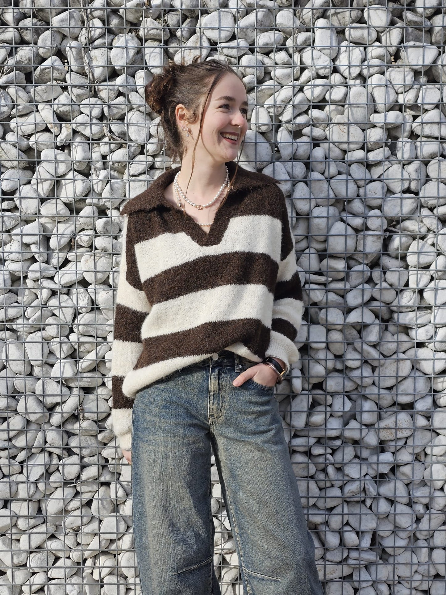 Pull rayé marron et beige Djena