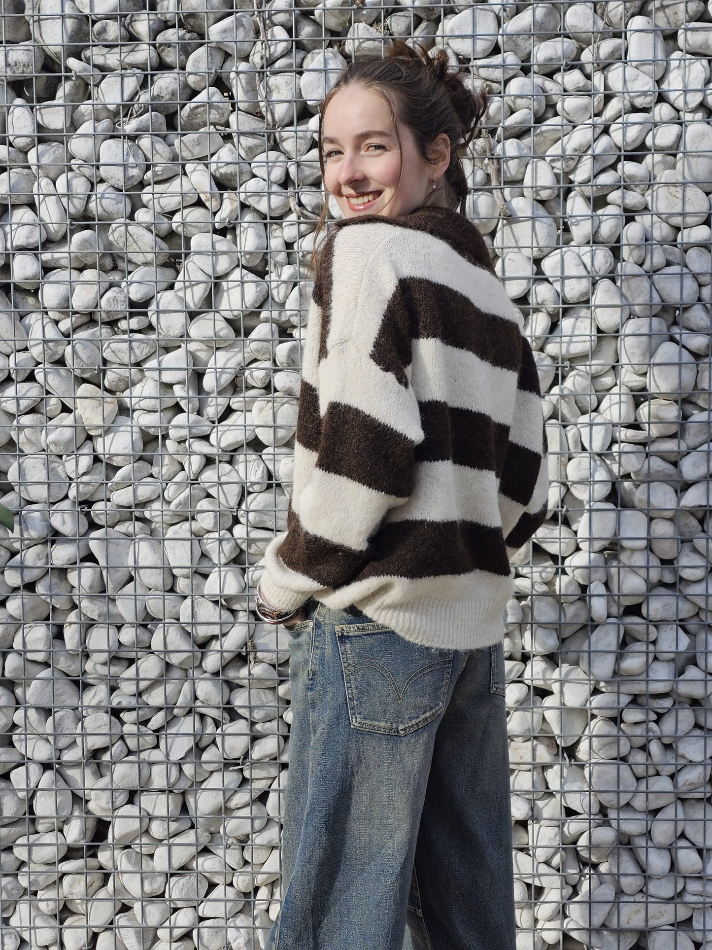 Pull rayé marron et beige Djena